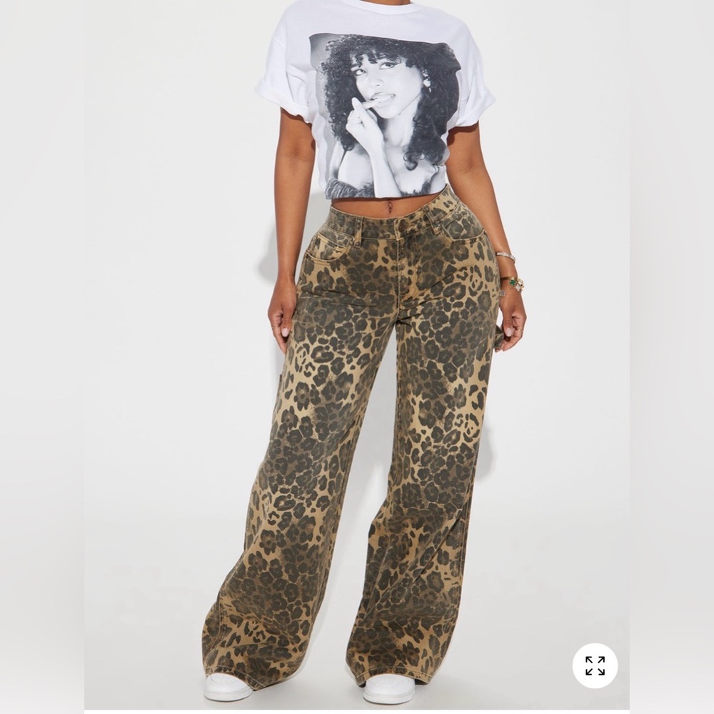 Fashion Nova Animal Print Wide-Leg Trousers